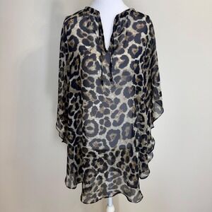 Look Leopard Print Sheer Blouse Womens OS Indie Sleaze Mob Wife Going Out